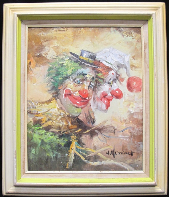 Original Vintage Clowns Oil Painting by Artist W. Moninet