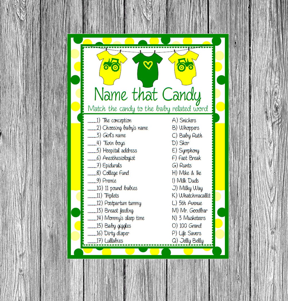 Name that Candy Baby Shower Game Tractor You Print by ...