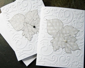 Elegant leaf note card set, Autumn note cards, All occasion cards, Just a note, embossed card set, leaves, pearls, set of 6 blank cards