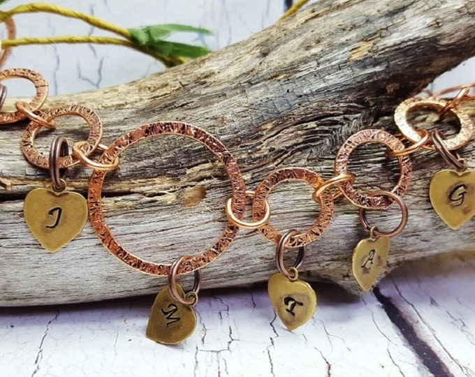 Personalized Family Bracelet ~ Pure Copper Bracelet ~ Hand Stamped Family Initial Jewelry ~ Copper Anniversary, Gift For Mother In Law