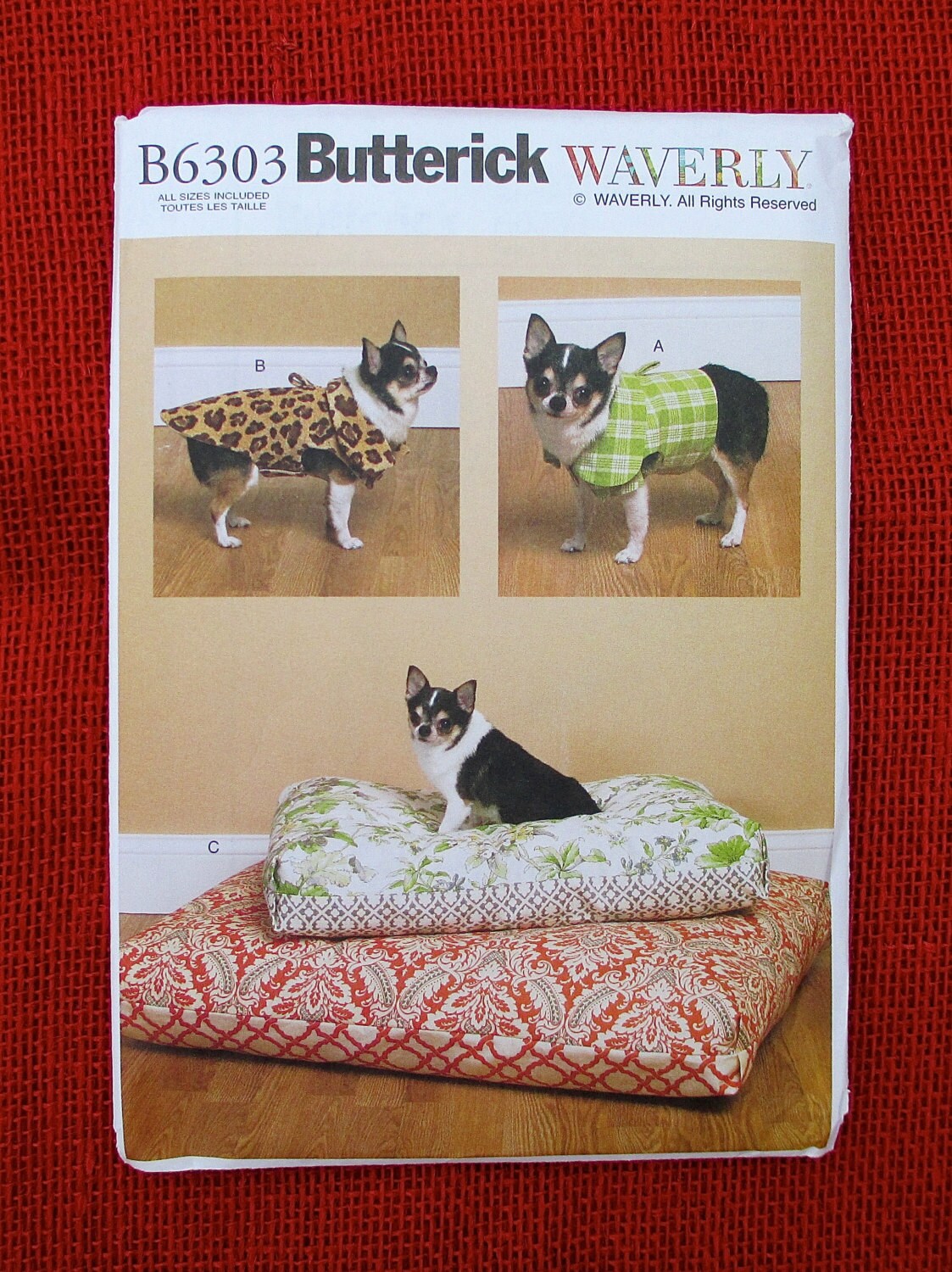 Butterick Waverly Sewing Pattern B6303 Dog Vest Coat Beds
