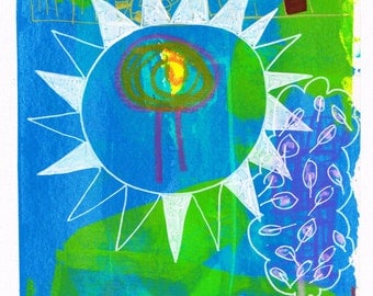 I see a tree in the sun, original painting, mixed media, on paper on canvas (30x24 cm)