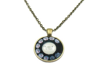 Rotary Phone Necklace, Rotary Phone Cabochon, Charm Necklace, Rotary Phone Charm Jewelry, Rotary Phone Jewelry, Rotary Telephone Necklace