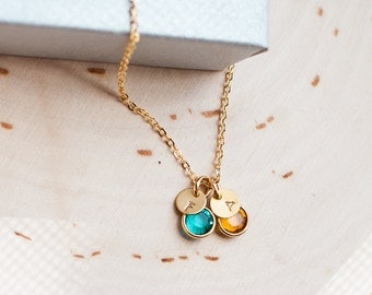 Birthstone personalized necklace Personalized Mother's Day Gift TINY initial mothers necklace charm birthstone for mom grandmother / 311