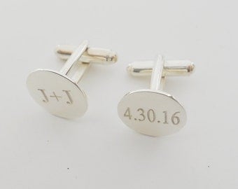 Personalized Wedding Cuff links,Wedding Date Cufflinks,Silver Initials and Date Cufflinks,Engraved Cuff links for Groom,Cuff links for Men