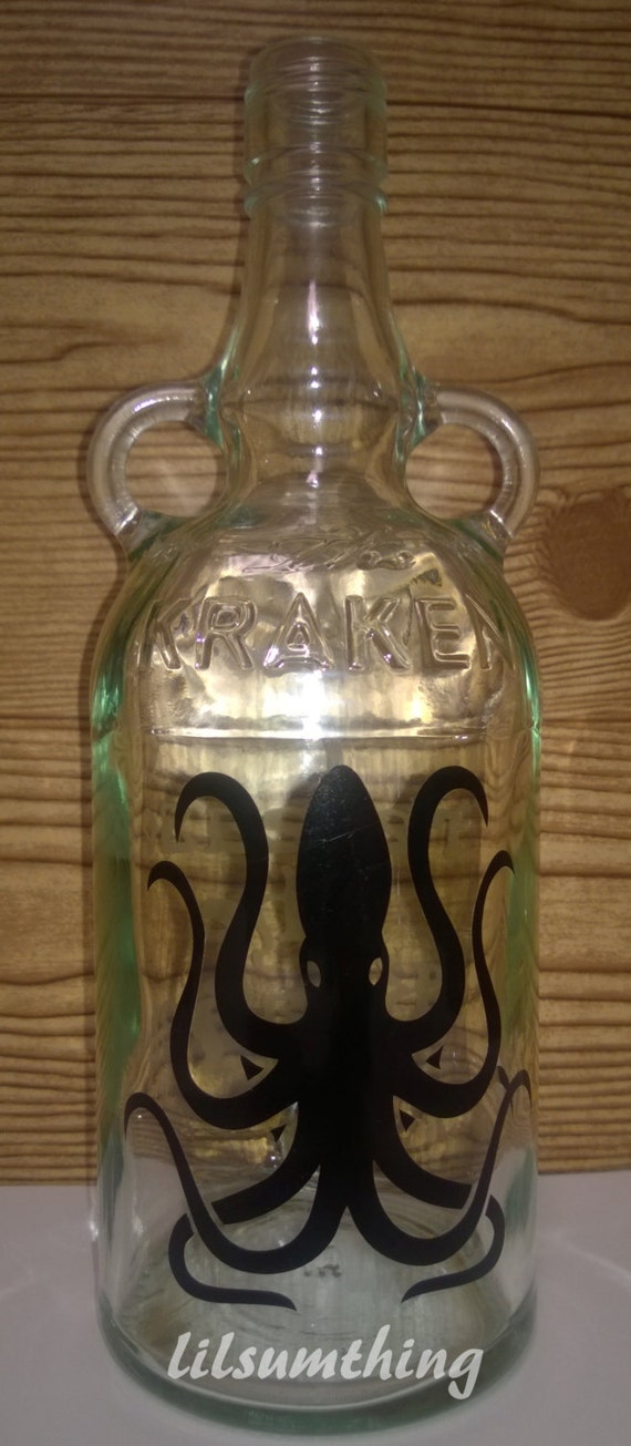 Kraken upcycled bottle RELEASE THE KRAKEN vinyl and by lilsumthing
