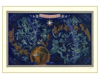 Air France Celestial Planisphere Zodiac - Restoration Art Print - Vintage Constellation Map - Astrological Star Chart - Travel Ad Poster