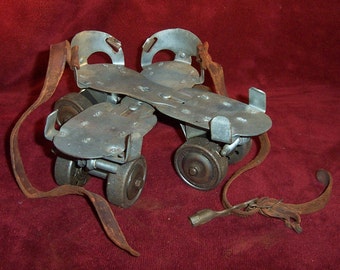 Vintage Metal Roller Skates, Adjustable with KEY and Leather Straps, by Brunswick Union, Torrington Ct.