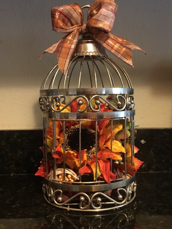Fall Floral Decorated Bird Cage with Silk by WesternDivaDesigns