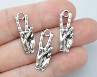 6 Pcs Hand Sign Charms Antique Silver Tone 25x9mm - YD0977