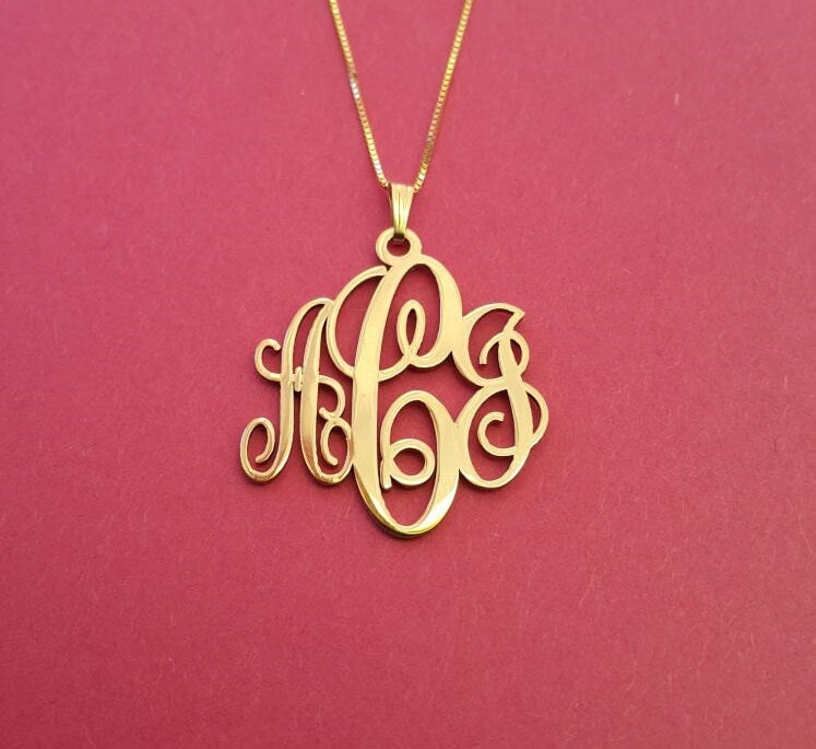 Gold Monogrammed Necklace Monogram Pendant Gold by TheMonogramMill