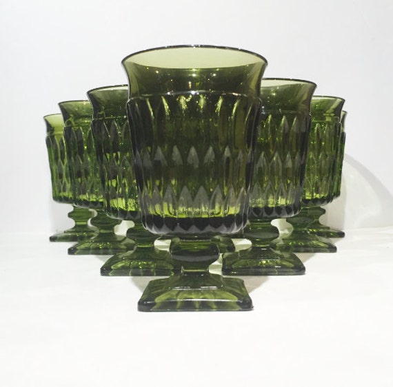 Vintage Iced Tea Glasses Set of 8 Large Mt Vernon Olive
