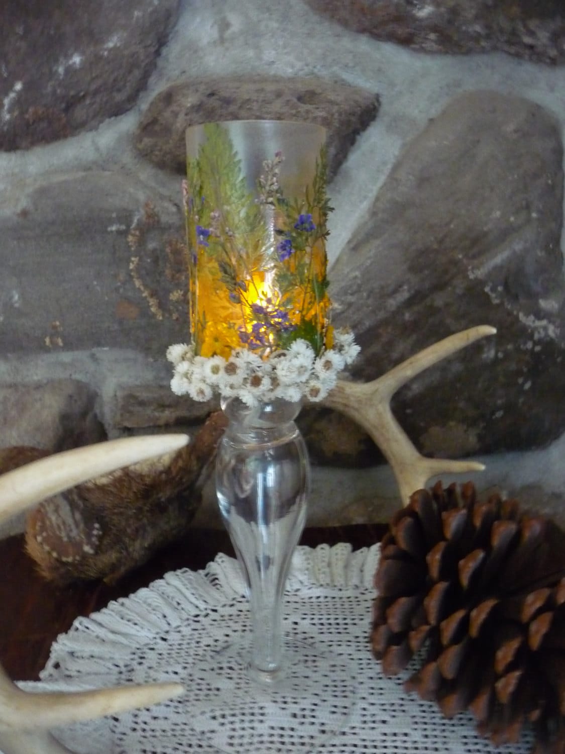Pressed Flower Candle Holder Free Shipping by NaturesGraceGifts