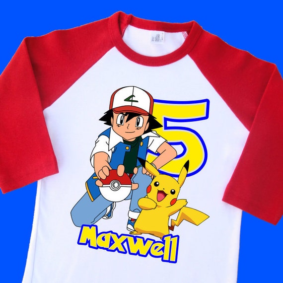 Ash and Pikachu Birthday Shirt. Pokemon Personalized Birthday