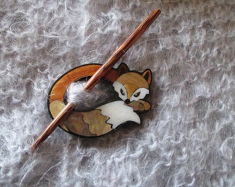 Shawl Pin Inlaid Shell Fox Shawl Pin, Fox Abalone Shell Shawl Pin, Exotic Shell Sweater and Shawl Closure