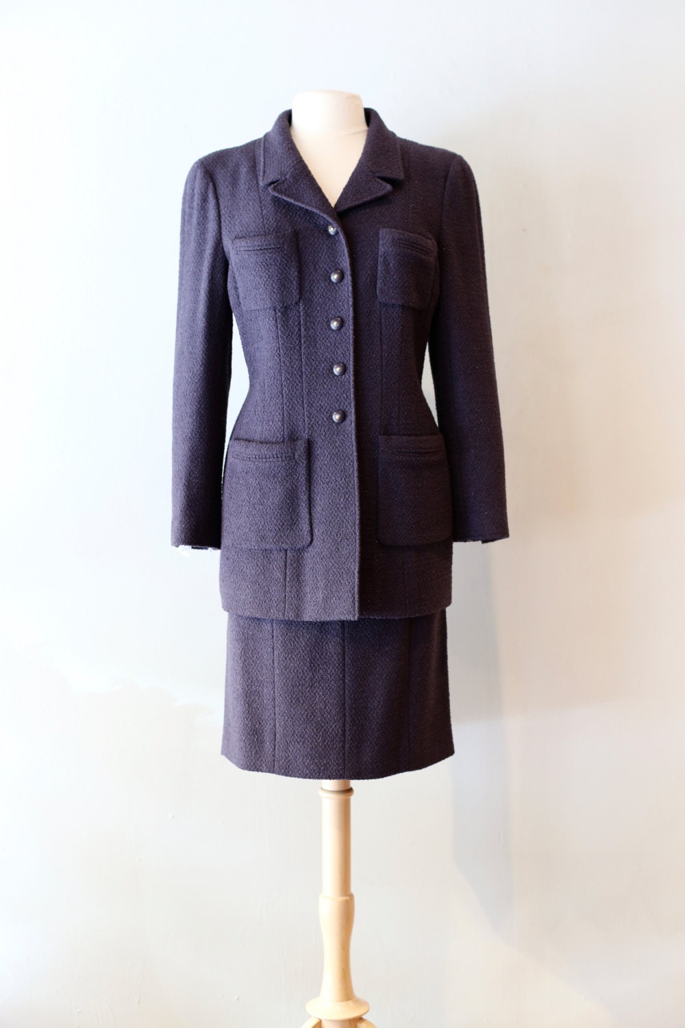 Vintage Chanel Ladies Suit Vintage Metallic Wool Suit By