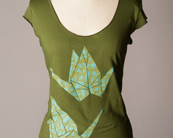 womens shirt, paper crane shirt, origami shirt, good luck gift