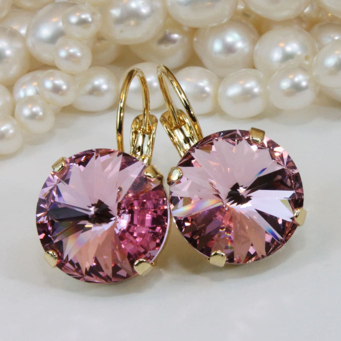 Pale Pink Crystal Earrings Light Pink Drop Earrings Valentines 8333