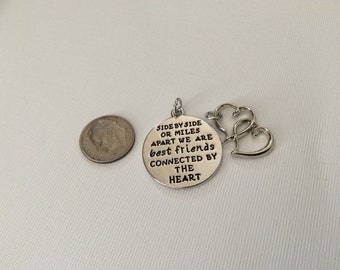 1 - "Side by Side or Miles Apart, we are Best Friends Connected by the Heart" pendant, Charm Bracelet, Friend necklace