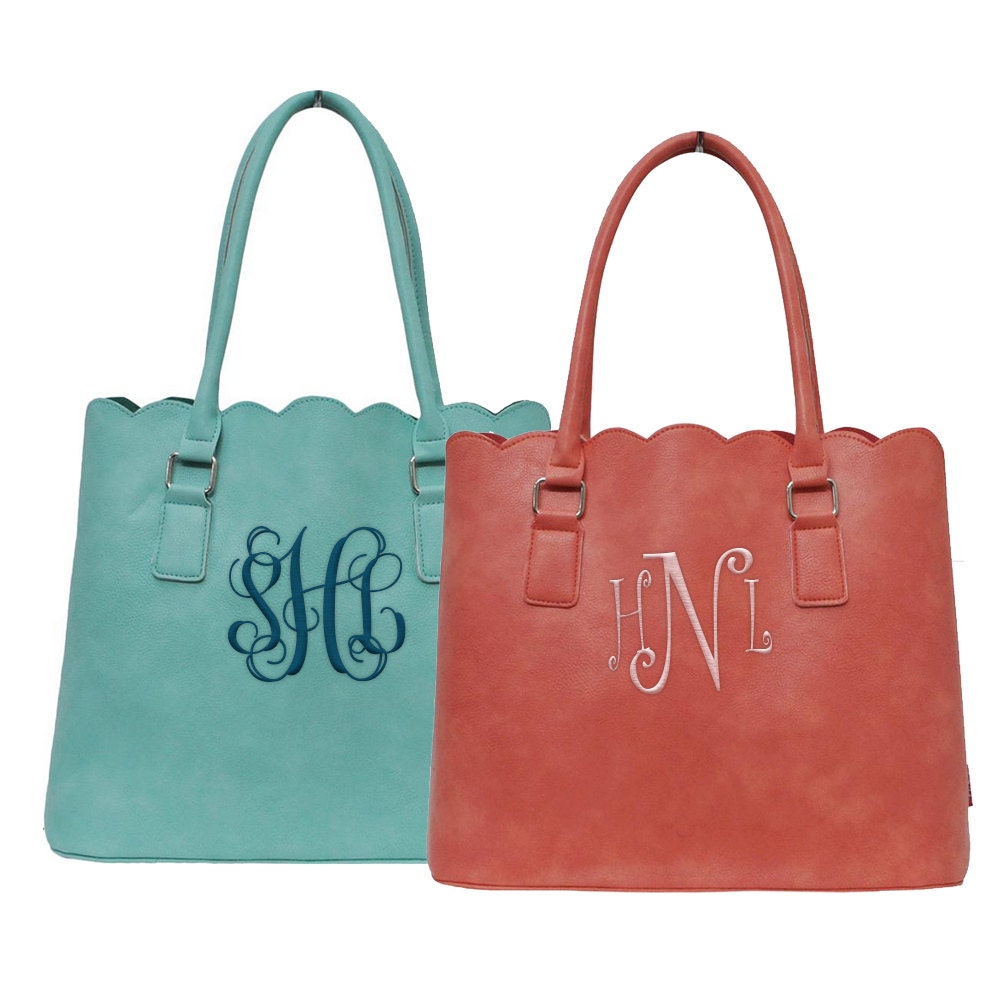 Monogram Scallop Tote Bag Personalized Scallop Purse