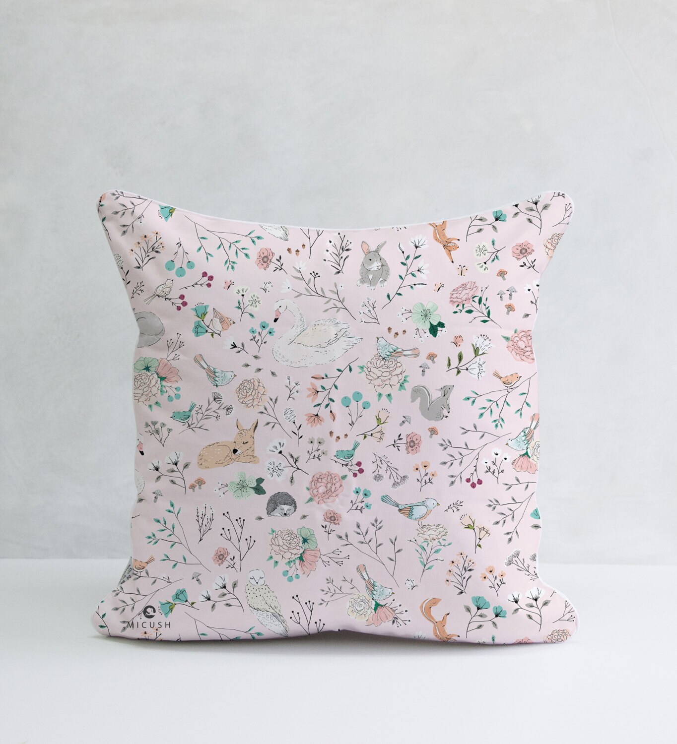 Pink Woodland Pillow Forest Animal Pillows Animal Nursery
