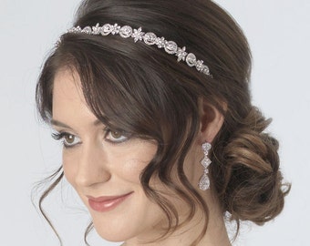 Antique Silver Bridal Headband, Art Deco Bridal Headband, Jeweled Wedding Headband, Vintage Rhinestone Headband, Vintage Headband ~TI-3158