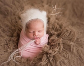Newborn Bear Hat - Angora Bear Bonnet - Bear Bonnet - Newborn Photo Prop - Boy Photo Props - Baby Girl Photo Prop - Photography Props