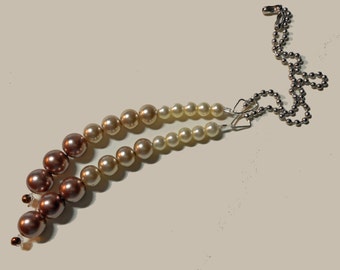Bronze Cream White Bead Fan/Light Pull Set (E 619)