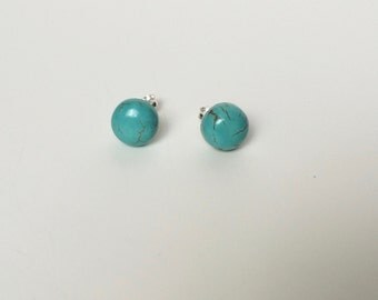 Turquoise Studs - Turquoise Earrings - Blue Studs - Blue Earrings - Blue Howlite Turquoise Cabochons Studs - Turquoise Jewelry
