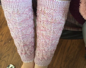 Hand knit leg warmers - Leaf for Adults
