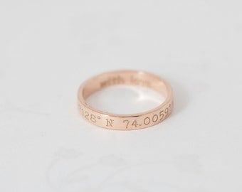 30% OFF- Custom Coordinates Ring- LATITUDE- LONGITUDE Ring- Coordinate Jewelry- Coordinates Ring- Stackable band ring- Mother's Gift