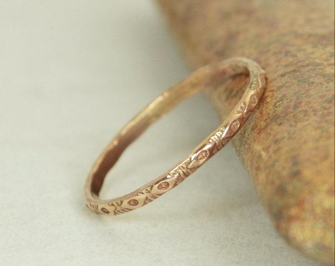 14k Rose Gold Bohemian Ring, Rustic Wedding Ring, Heirloom Quality, Classic 14k Gold Ring, Gold Boho Ring, Rustic Gold Rings, Gold Band, G1