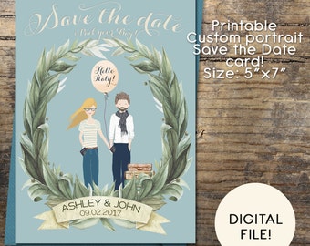 Save The Date Card, portrait Save the date card, destination save the date card, custom portrait wedding, DIY wedding card