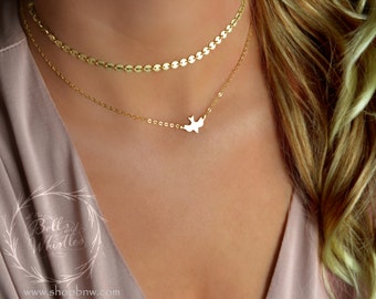 Gold Dove Necklace / Delicate Necklace / Layering Necklace / Gold Bird Necklace / Soaring Dove / Soaring Bird / choker necklace, gold choker