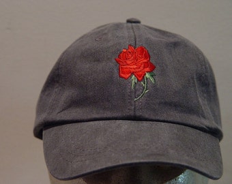 RED ROSE June Flower of Month Hat - Embroidered Women Garden Cap - 24 Colors Available - Price Apparel Embroidery