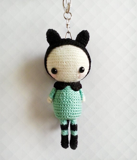 Crochet Doll Keychain, Crochet Amigurumi Doll, Mint Plush Doll ...