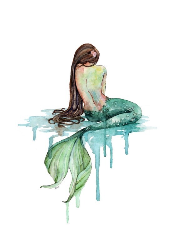 Watercolor Mermaid Painting Print titled by TheColorfulCatStudio