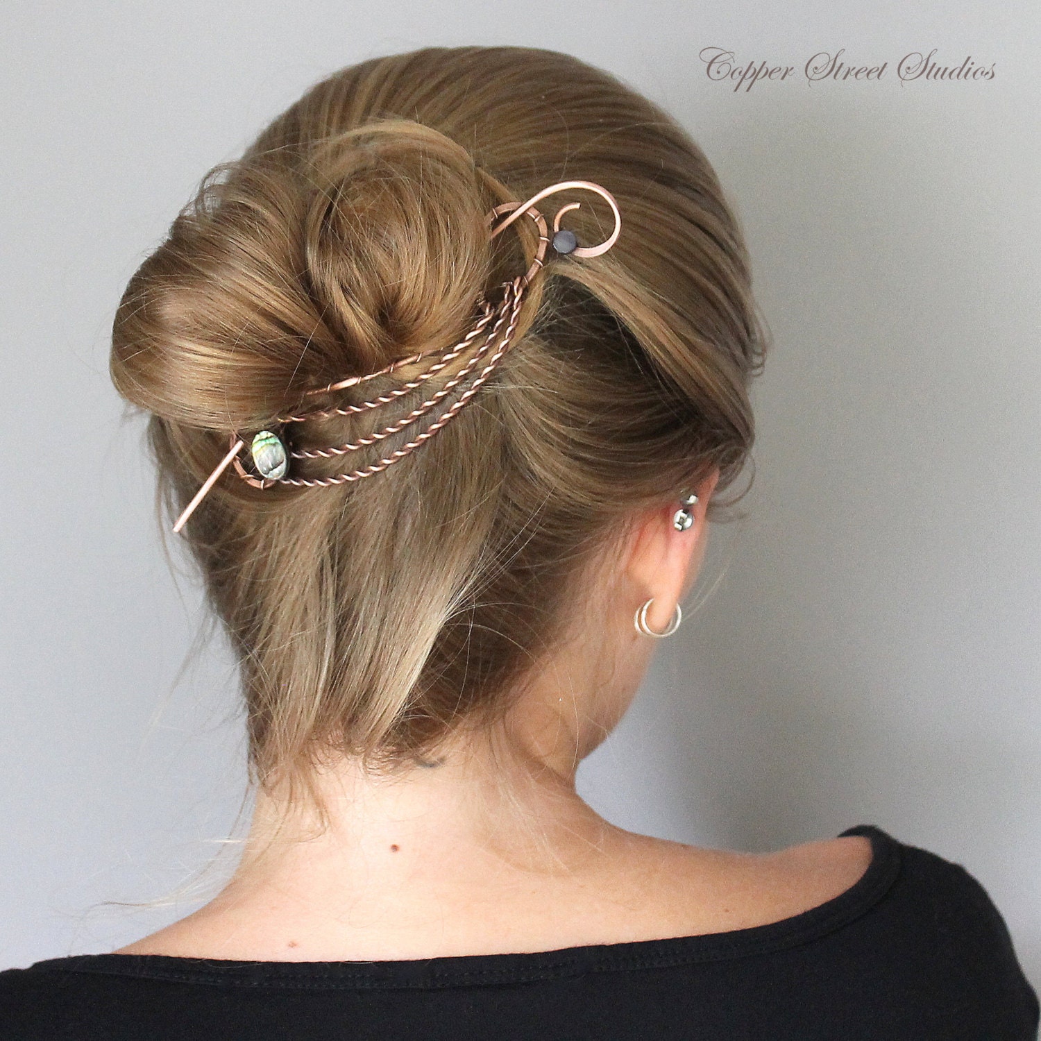 Abalone Hair Clip Bun Holder Copper Hair by CopperStreetStudios