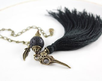 Skull Car Charm, Gothic Jewelry, Gothic Car Decoration, Skull Charm, Tassel Car Charm, Goth Jewelry, Skull Mirror Charm, Raven Skull Charm