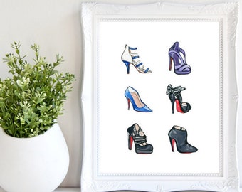 Christian Louboutin Heels Print, Shoe Decor, Fashion Illustration, Shoe Art, Watercolor Print, Fashion Print, Shoe Wall Art, She Decor, Shoe