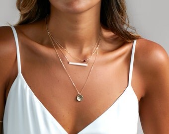 Bar Necklace With Birthstone, Engraved Necklace, Birthstone Layered Necklace, Custom Hand Stamped, Custom Name Bar Necklace- H440, 13mm