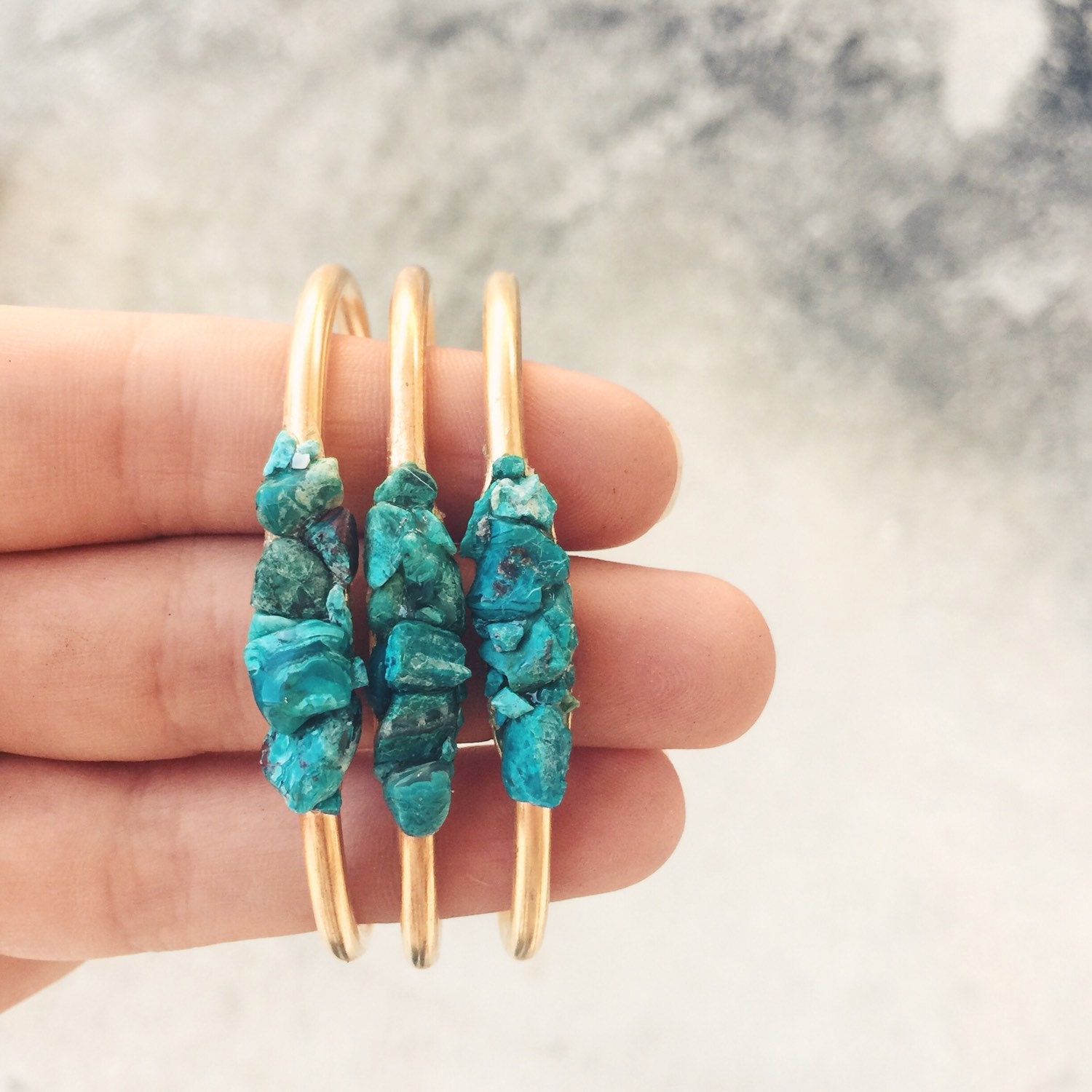 Crushed Natural Turquoise Stone Cuff | Bangle | Turquoise Cuff | Turquoise Bracelet