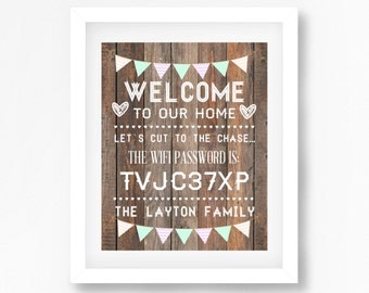 Wifi Password Print, Rustic Home Decor Print, Shabby Chic Home Decor, New Home Gift, Housewarming Gift, Personalised Quirky Gift for Her