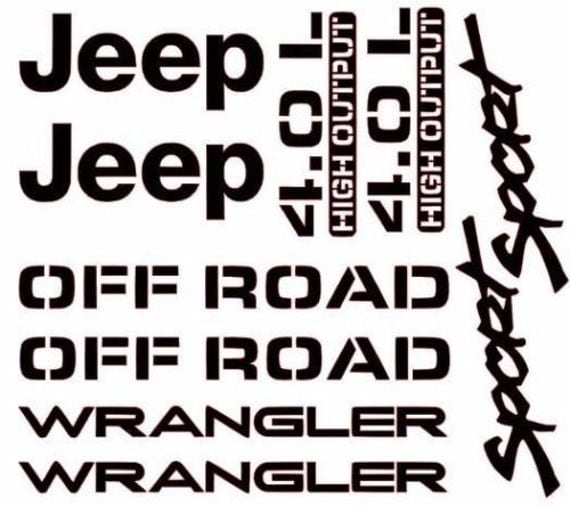 Jeep Wrangler Sport Vinyl Decal Stickers 10 pc set YJ TJ 4.0L