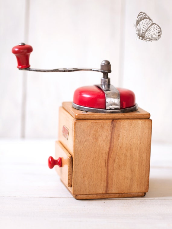 Mid Century German Coffee Mill Armin with Red by ScrumptiousVenus