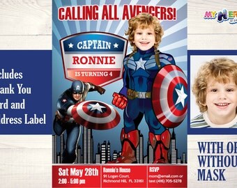 Captain America Birthday Invitation. Captain America is calling all Avengers! Captain America Birthday Ideas. Captain America Party Ideas.