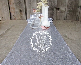 Silver Sequin Table Runner ~ 12 x 108 Inches ~ Wedding Decor ~ Wedding Table Runner ~ Summer Wedding
