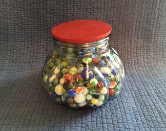 500+ Vintage Glass Marbles and Glass Counter Jar
