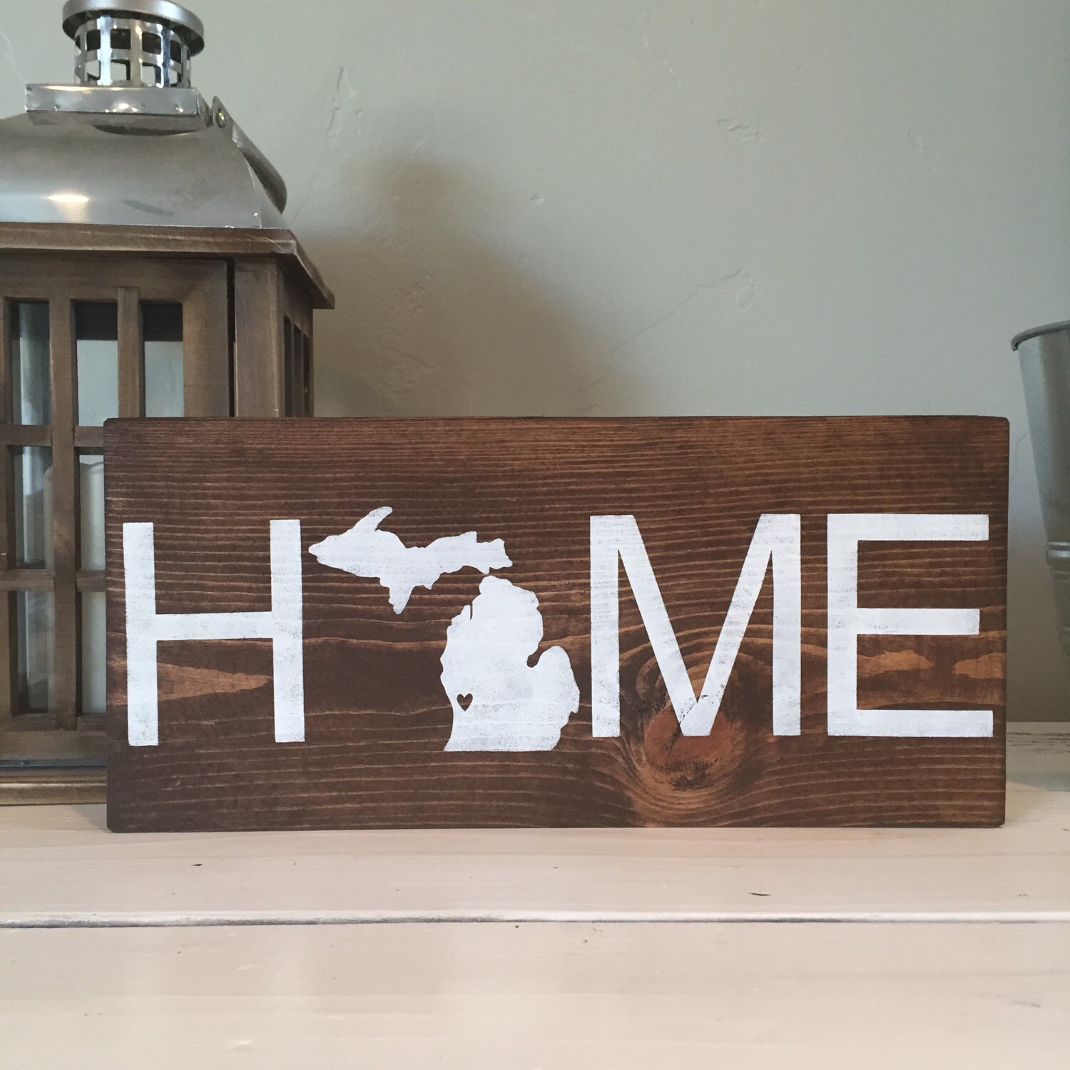 State HOME wood sign Michigan home handmade wood sign state