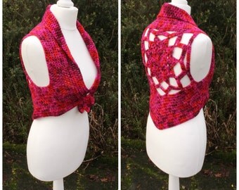 Crochet mandala vest // waistcoat // UK// festival // hippie // merino